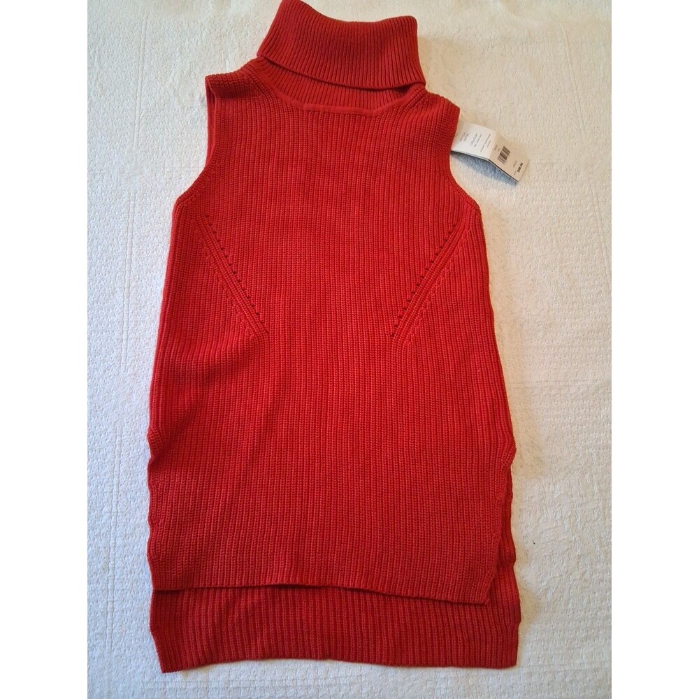 NWT French Connection Mozart Sleeveless Jumper, Mars Red Sz XS Cotton Turtleneck